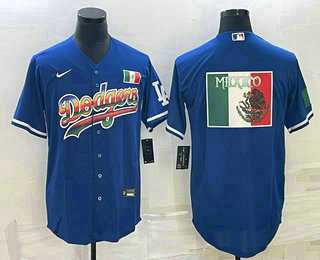 Men%27s Los Angeles Dodgers Big Logo Rainbow Blue Cool Base Nike Jersey->los angeles dodgers->MLB Jersey